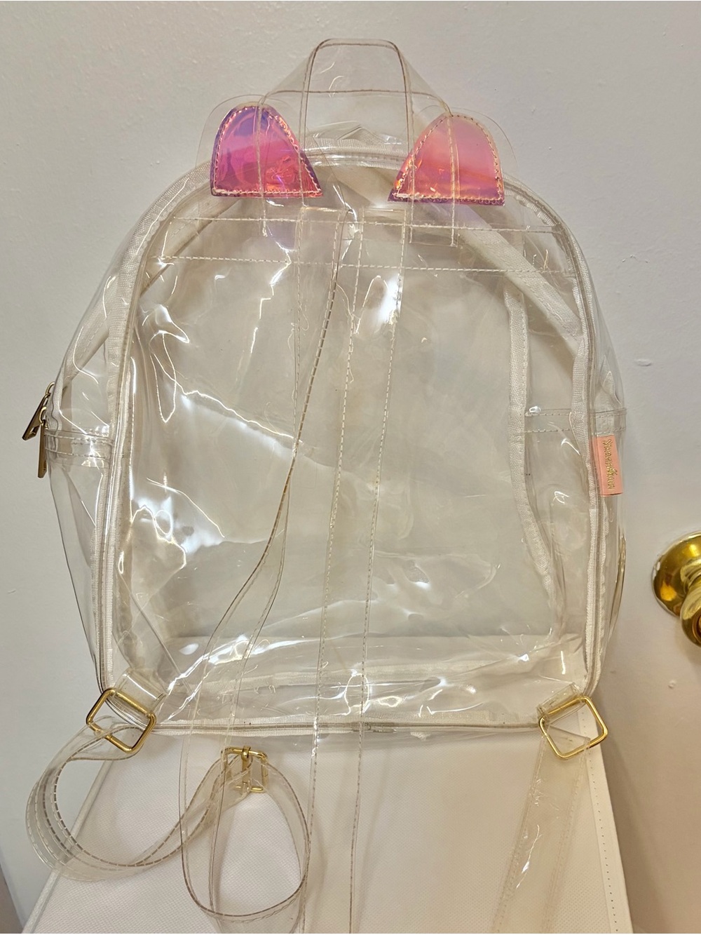 Steamedbun Clear Transparent Plastic/Vinyl Backpack w/Iridescent Pink Cat Ears
